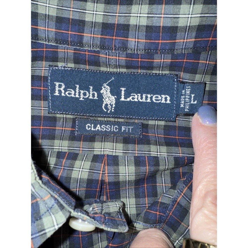 Ralph Lauren Shirt Men's L Blue Green Plaid Button-Down Embroidered Pony Logo - Picture 5 of 8